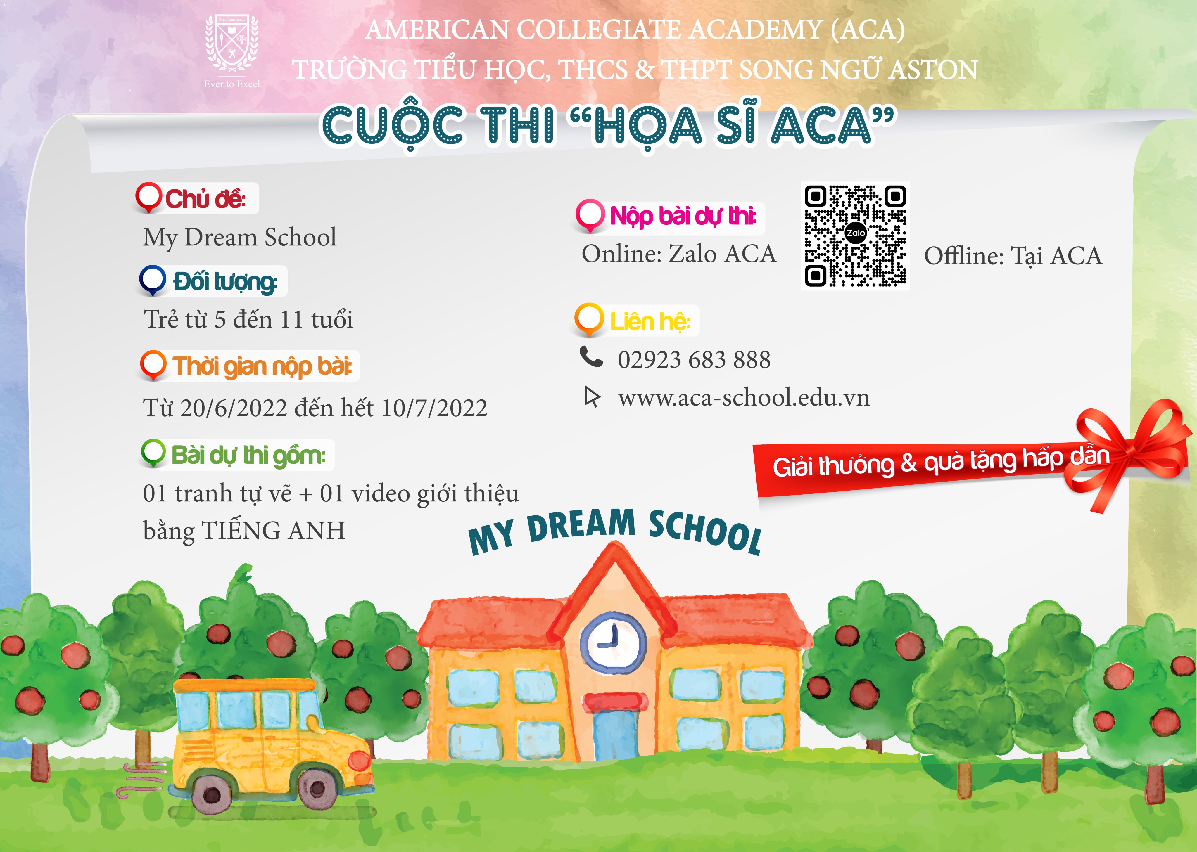 Thông báo Trường Tiểu học, THCS & THPT Song ngữ Aston (ACA) Tổ chức cuộc thi “Họa sĩ ACA” MY DREAM SCHOOL